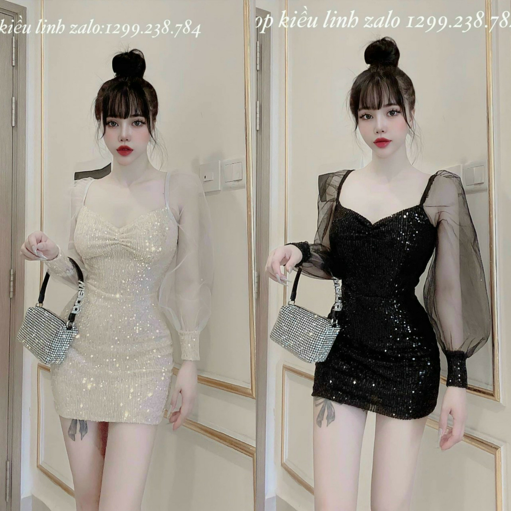 Đầm kim sa phối tay lưới ôm body sexy cho nàng đi chơi, dạo phố [971]