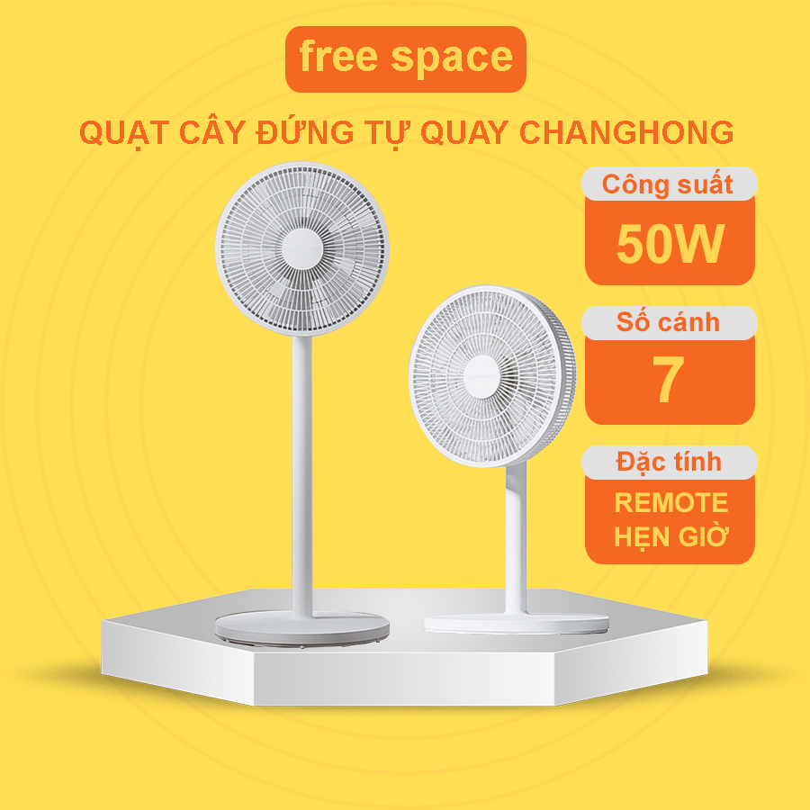 Quạt Cây Đứng Quạt Điện Tự Quay 7 Cánh CHANGHONG Có Điều Khiển Từ Xa Có Hẹn Giờ Tắt Motor Bạc Đạn Không Tiếng Ồn