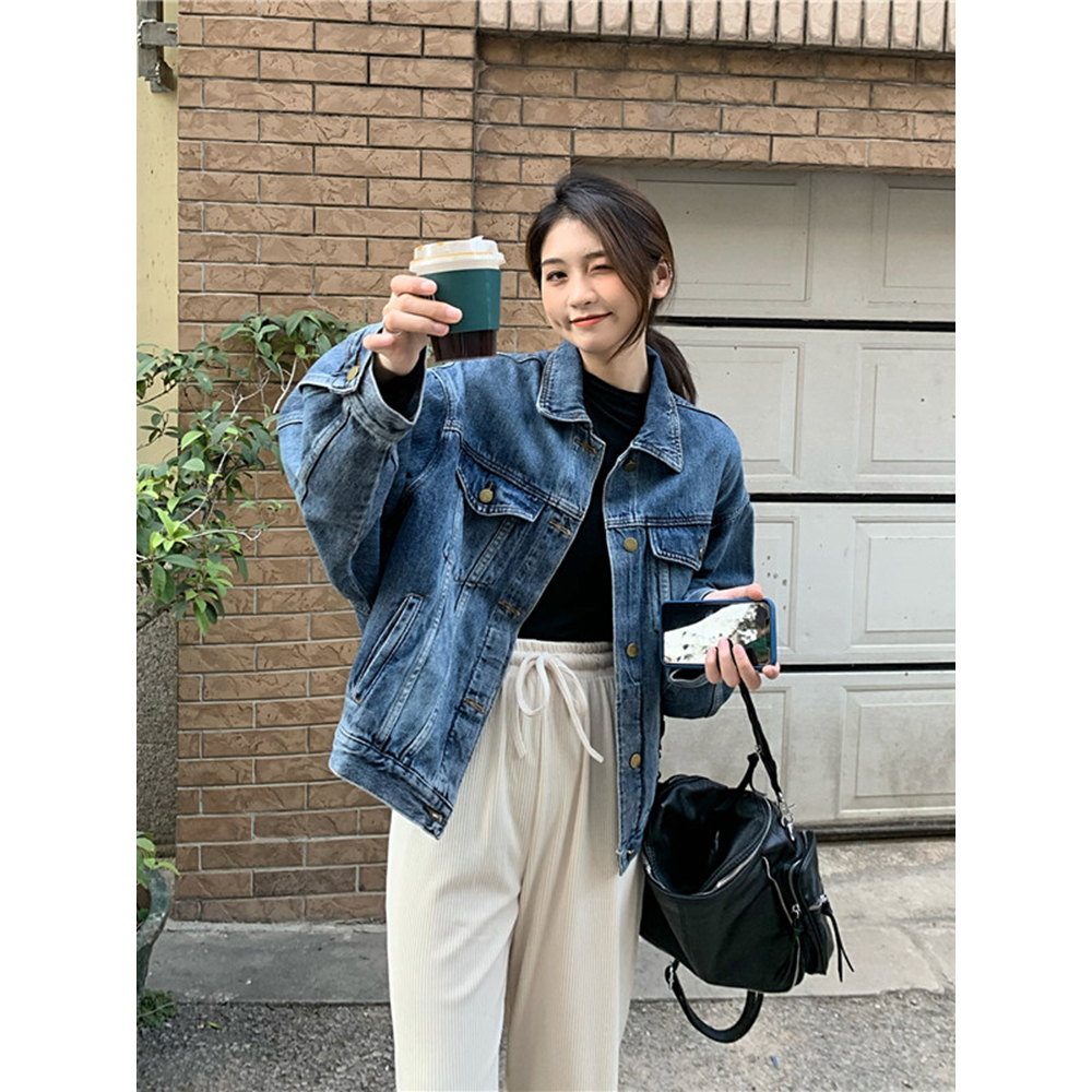 (ORDER) Áo khoác Jeans denim màu xanh cổ bẻ form thụng vừa chất liệu dày dặn style cá tính đơn giản (HÀNG MỚI VỀ)