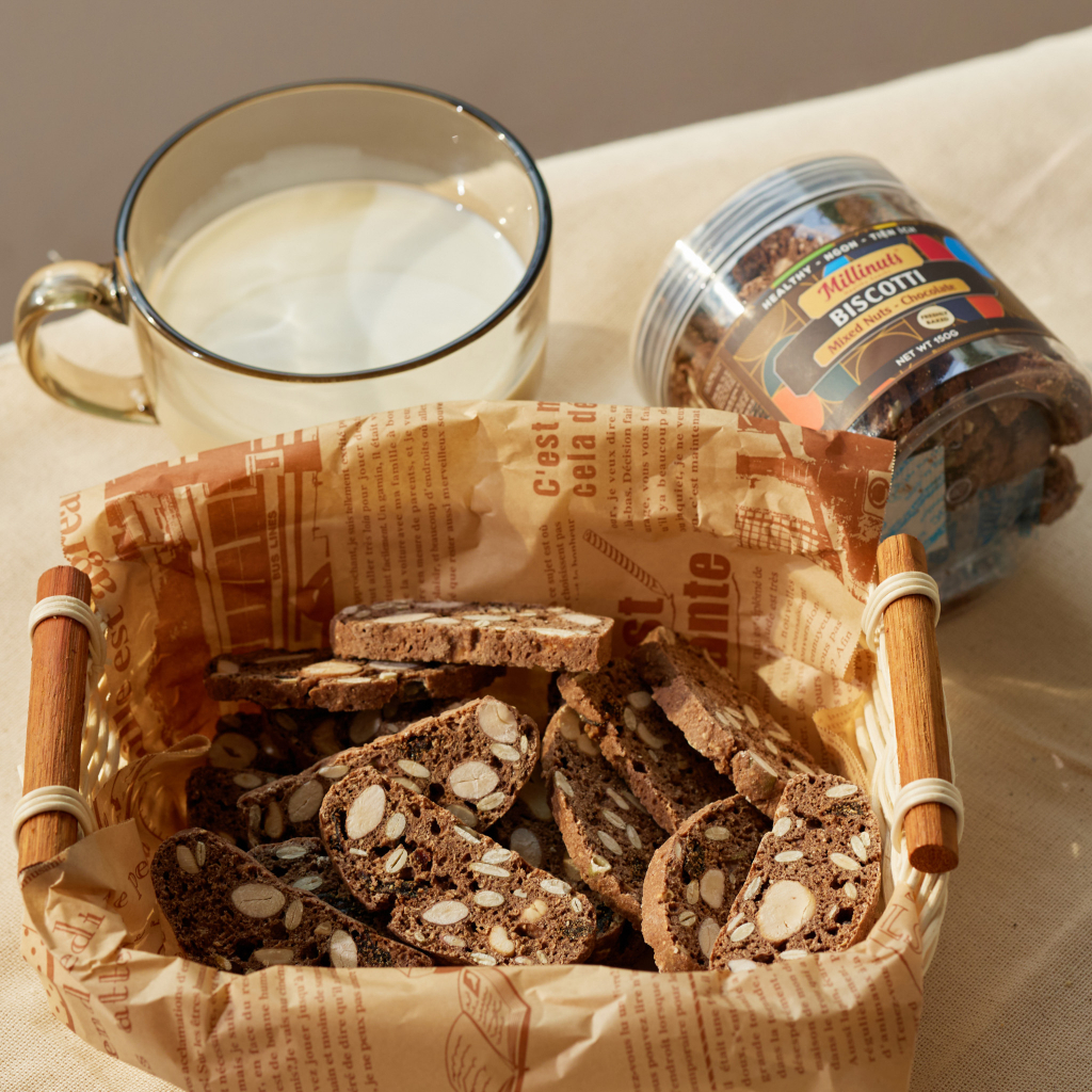 Bánh Biscotti Nguyên Cám Millinuts - Ngũ Cốc Siêu Hạt Ăn Kiêng Giảm Cân Healthy Dạng Hộp 100- 280g