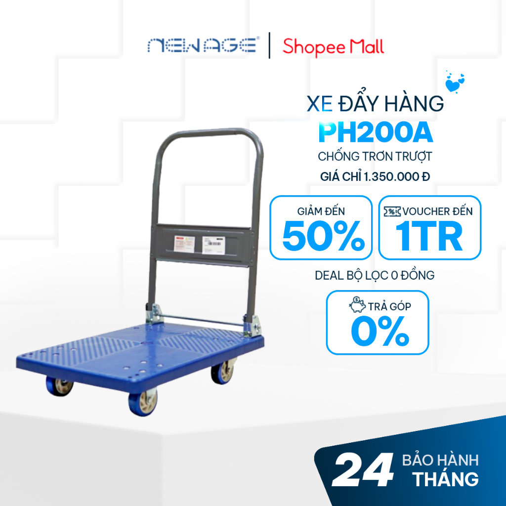 Xe đẩy hàng 4 bánh gấp gọn chống trượt PH200A Fujihome nhập khẩu nhật bản - hàng chính hãng