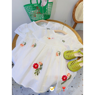 Váy bé gái,Váy babydoll hoa thêu cho bé gái 10 đến 28kg