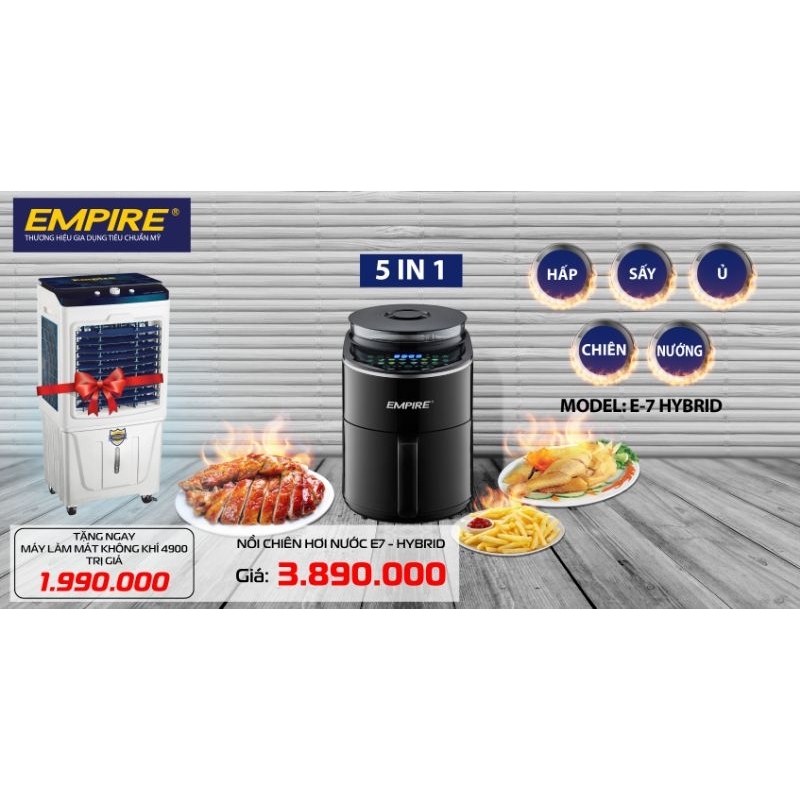 Nồi Chiên Không Dầu Hơi Nước E7 Empire 5 in1 7 lít