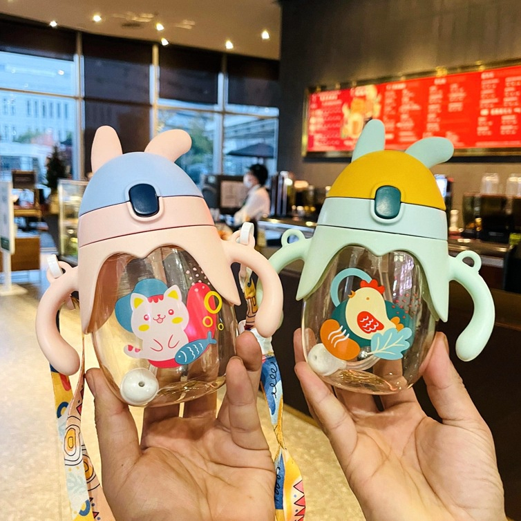 Bình Tập Uống Nước Hình Tai Thỏ Ấm Baby Cho Bé Có Dây Đeo 350ml Ấm Gift Decor