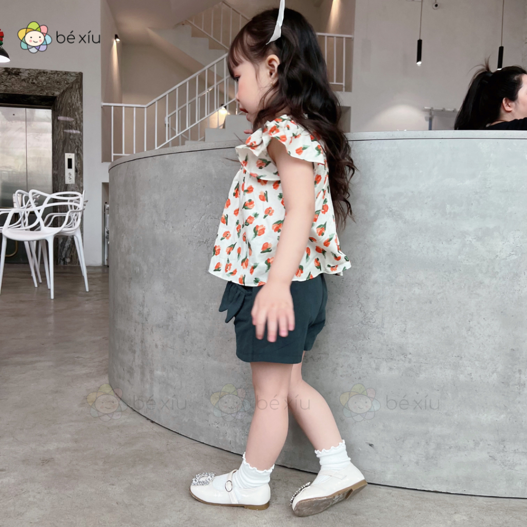 Bộ đũi họa tiết hoa đỏ thoáng mát cho bé gái từ từ 14-24kg, B25