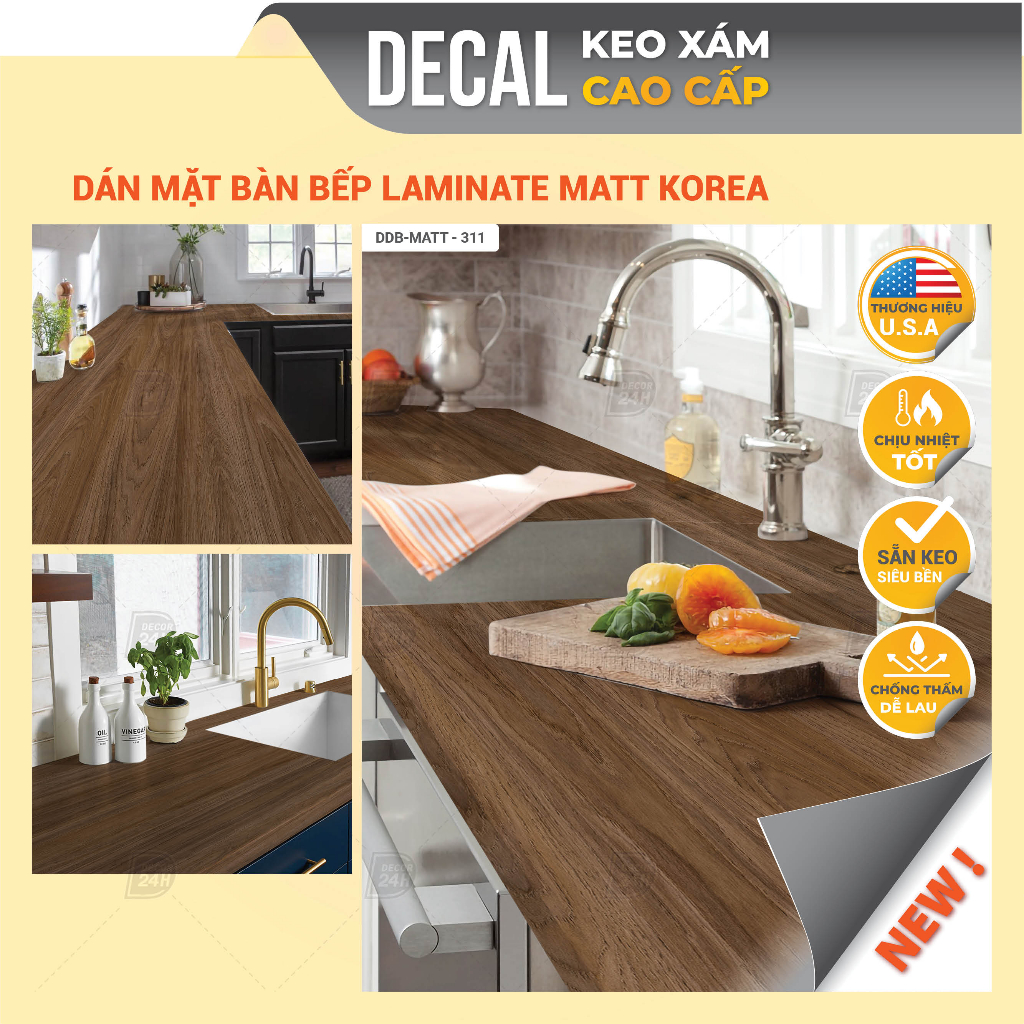 Decal dán bếp vân gỗ tự nhiên loại dày cao cấp dán bàn ăn chống nước, Dán mặt bàn bếp khổ lớn 120cm 