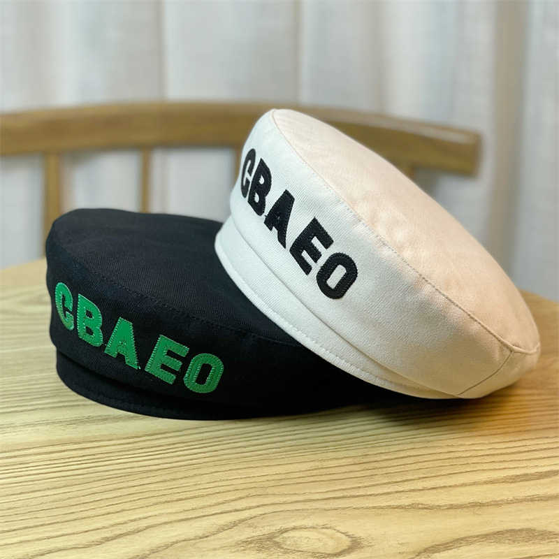 Mộc®Mũ beret nồi chất kaki cotton dày dặn phong cách thủy thủ thêu chữ nổi hoạ tiết độc đáo
