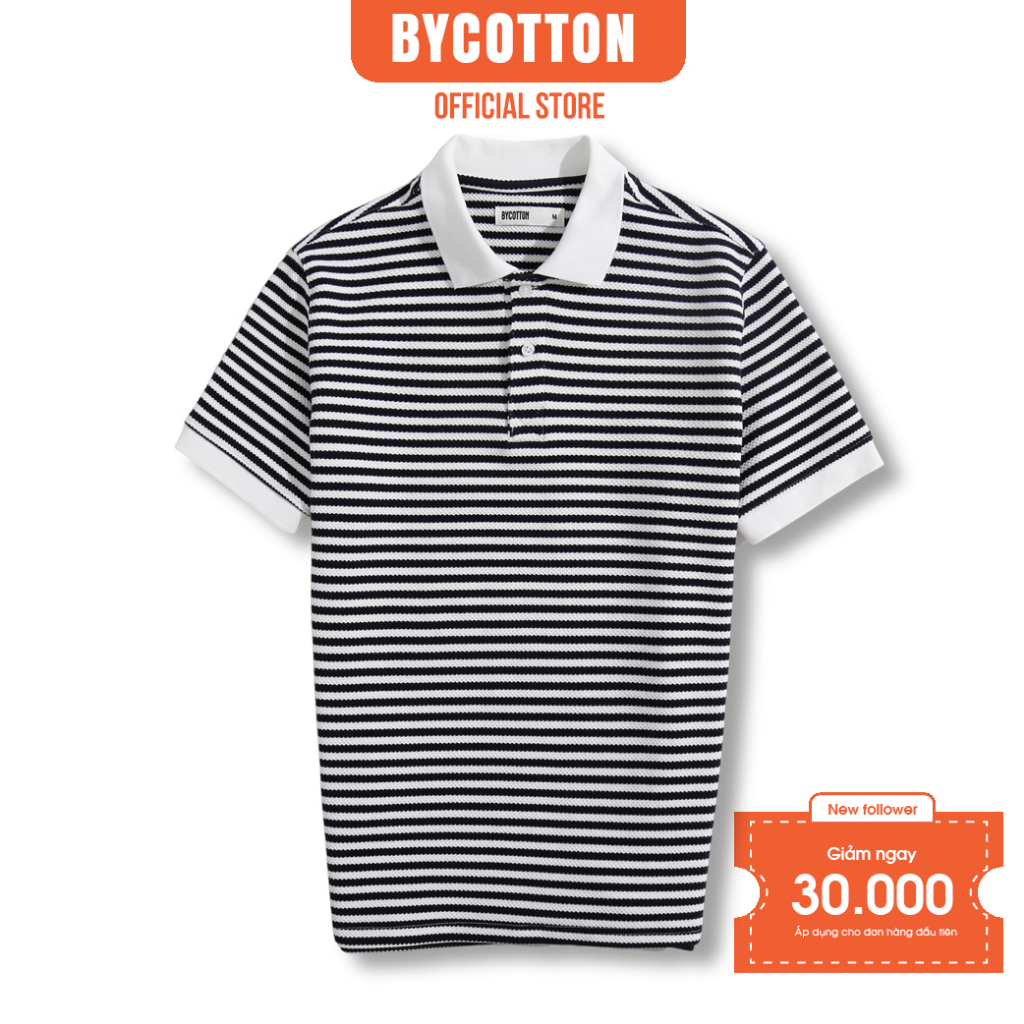 Áo Thun Polo Nam Cổ Bẻ BY COTTON SỌC XANH ĐEN TRẮNG DÀY P221215