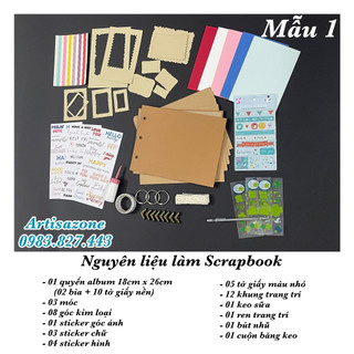 Combo nguyên liệu làm Scrapbook, album ảnh (18cm x 26cm) - 01 combo - (Đọc kỹ mô tả sản phẩm trước khi order)