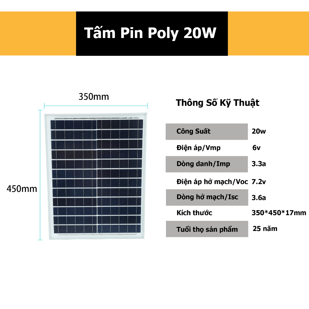 TẤM PIN NĂNG LƯỢNG MẶT TRỜI 8W 15W 18W 20W 25W 30W Với khung hình “U” Và vít