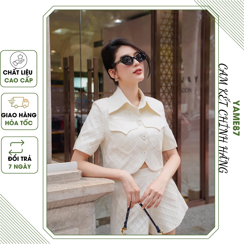 Sét trắng croptop - Bộ đồ nữ kết hợp quần sooc - Sét vest ngắn thời thượng trẻ trung thanh lịch đi chơi đi dạo phố