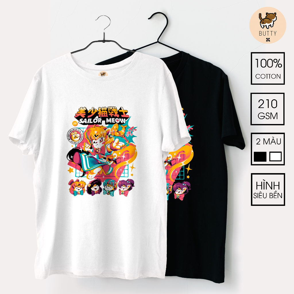 Áo Thun Mèo x Sailor Moon - Áo Thun Sailor Meow Cực Dễ Thương Butty Siêu Mát 100% Cotton