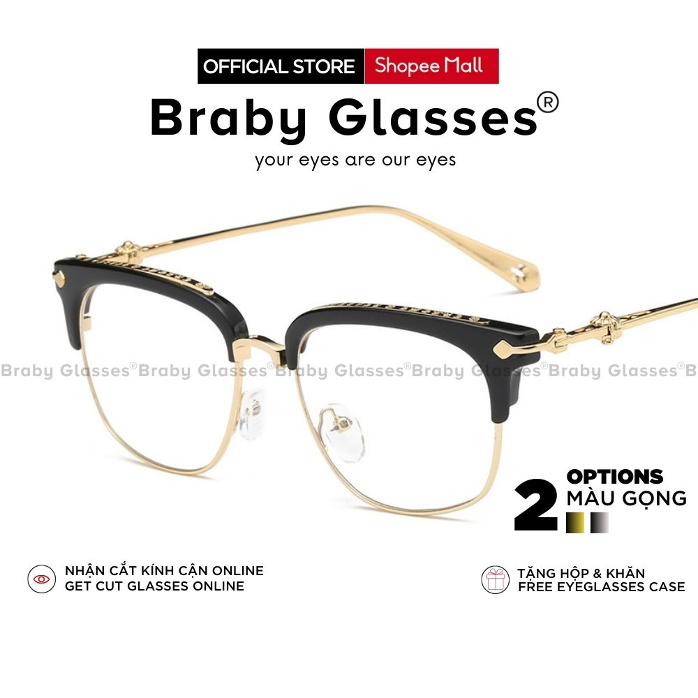 Gọng kính cận thời trang nam nữ Braby Glasses mắt vuông kim loại cao cấp chống gỉ kiểu dáng sành điệu, cá tính MK17