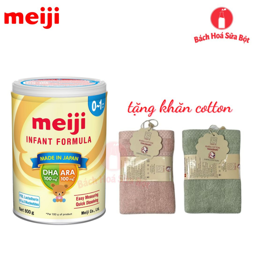 Sữa Bột Meiji Số 0-1/ Meiji Số1-3 (lon 800g) Tặng Combo Khăn mặt Cotton 30x30cm