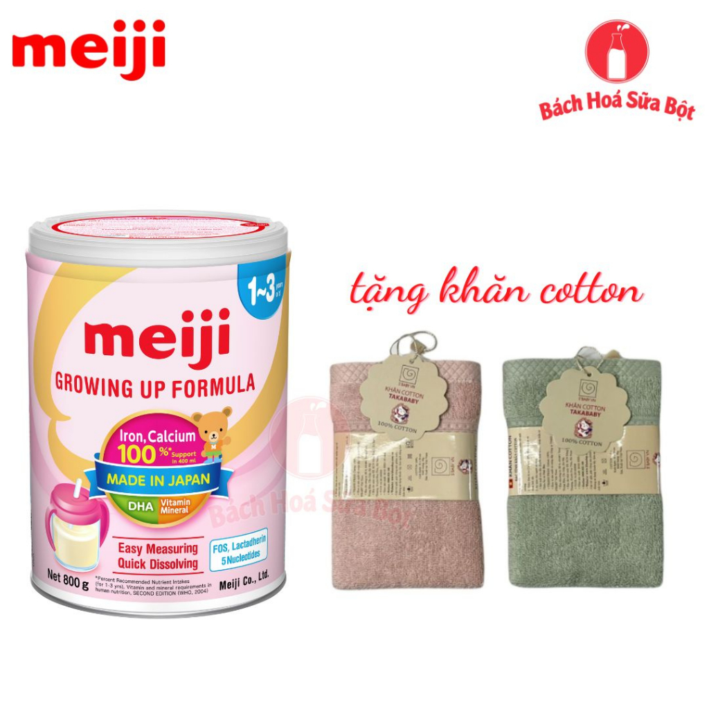 Sữa Bột Meiji Số 0-1/ Meiji Số1-3 (lon 800g) Tặng Combo Khăn mặt Cotton 30x30cm