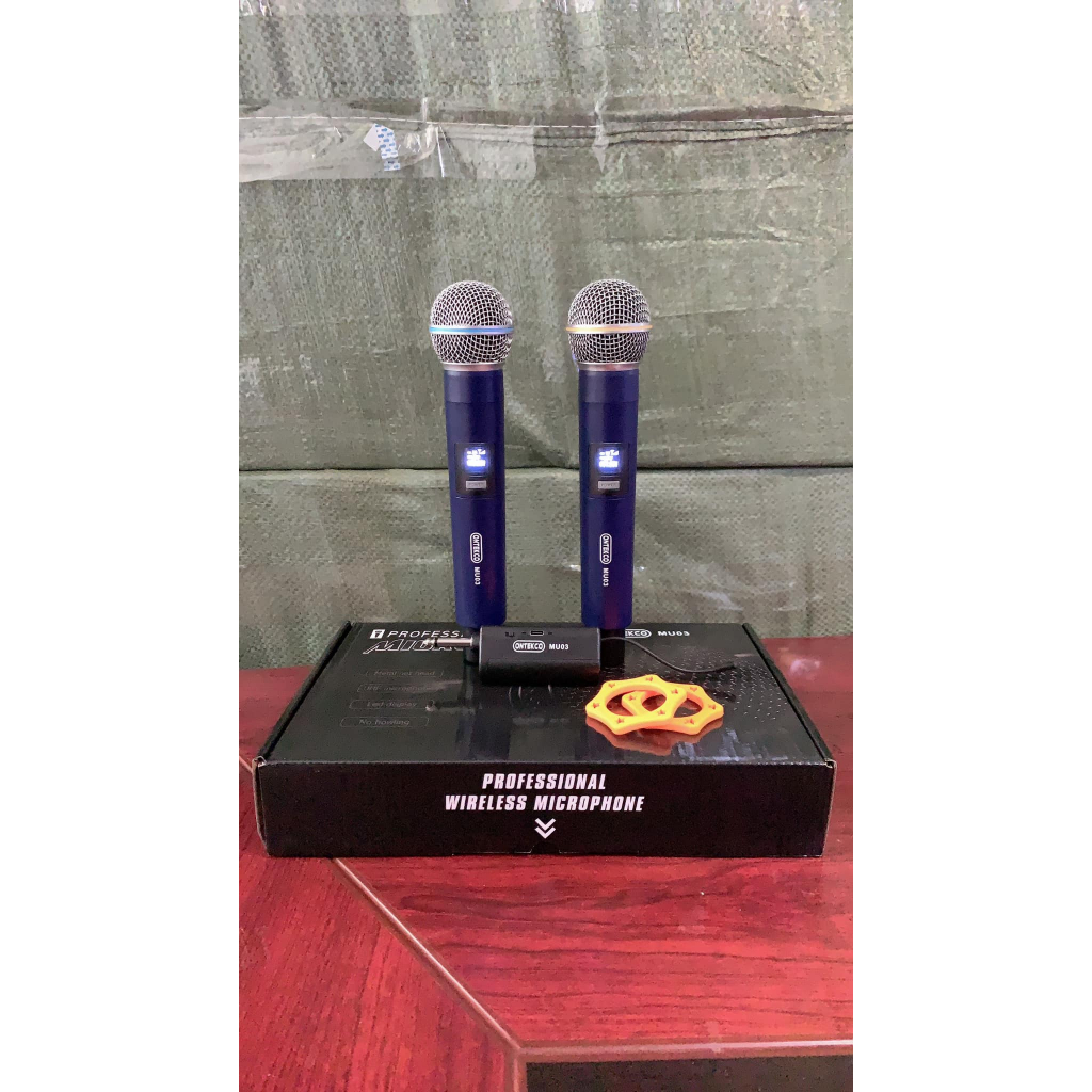 Micro hát karaoke pin sạc ONTEKCO MU03 không dây -  sạc ngay trên tay micro phù hợp mọi loa kéo, amply gia đình
