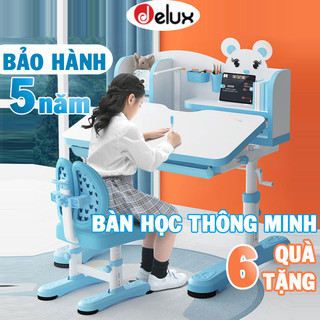 Bàn Học Chống Gù, Chống Cận Cho Trẻ Em Tùy Chỉnh Nâng Hạ Độ Cao, Bộ Bàn Ghế Học Sinh DELUX Kèm Giá Sách