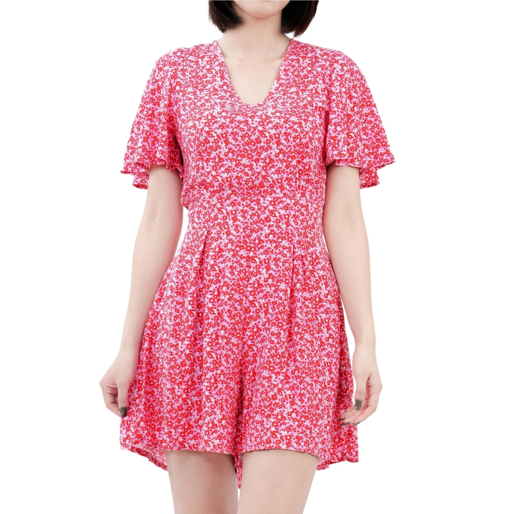 Váy lanh xoè chữ A eo thắt nơ hoạ tiết hoa xinh xắn