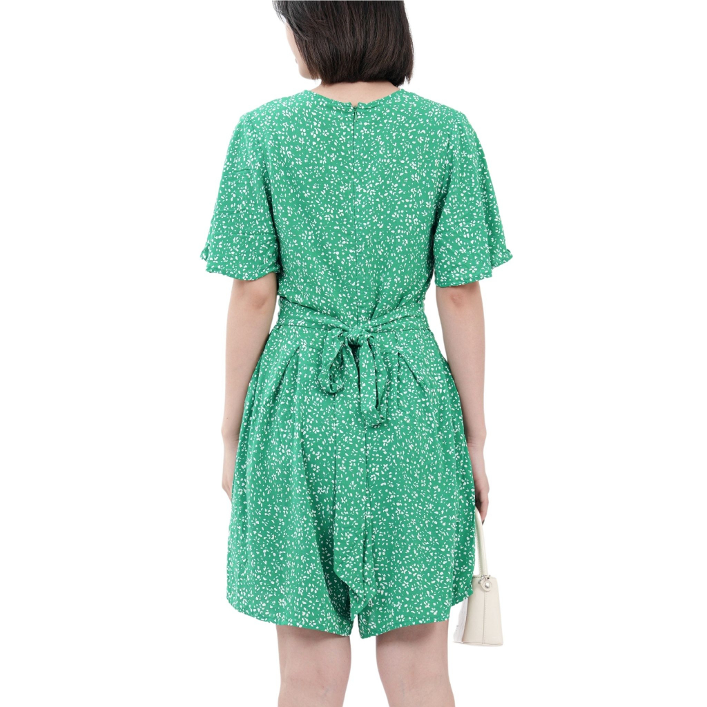 Váy lanh xoè chữ A eo thắt nơ hoạ tiết hoa xinh xắn