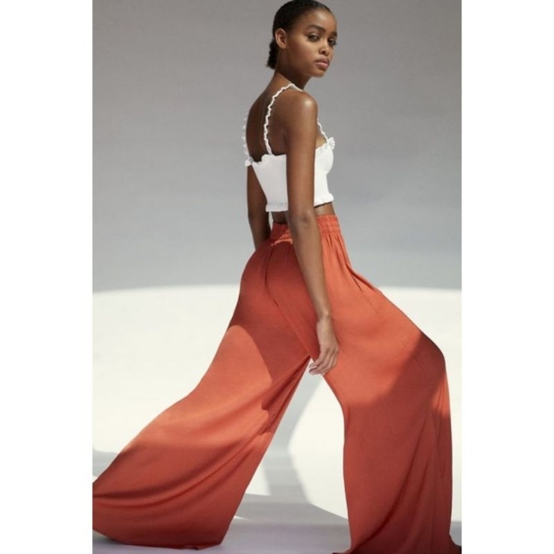 Quần lụa dài ống rộng lưng thun ZA.RA FLOWY WIDE LEG PANTS