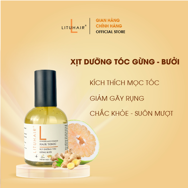 Xịt dưỡng Gừng Bưởi kích thích mọc tóc, xịt giảm gãy rụng và dưỡng tóc chắc khỏe LITUHAIR 150ml