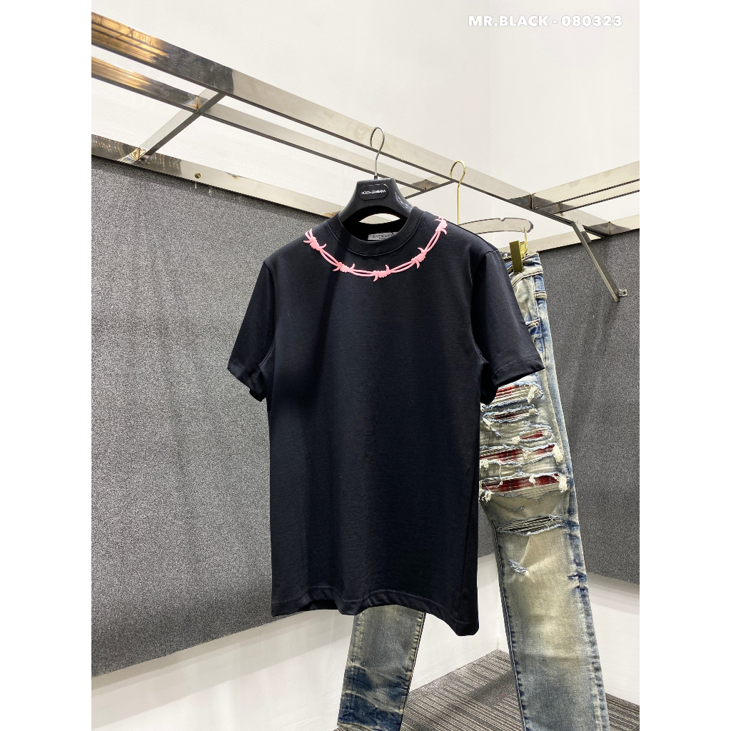 Áo Phông Unisex givechy Vòng Cổ dây gai Phong cách Boy phố 2023 100% cotton co giãn 2 chiều Mão 99