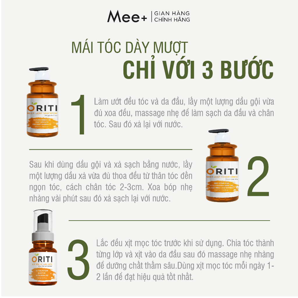 Bộ dầu gội thảo mộc kích mọc tóc ORITI, ngăn nấm da đầu, ngừa nấm gàu, kích mọc tóc Mee Natural