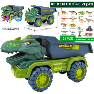 [SIZE LỚN] Đồ chơi mô hình xe ô tô khủng long chuyên dụng xe cẩu, xe xúc,xe tải có sẵn khủng long nhỏ đi kèm cho bé