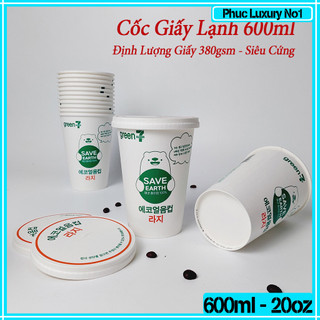 50 Cốc Giấy Siêu Cao Cấp ECO 600ml - 20oz Gấu Xanh Kèm Nắp NHẬP KHẨU HÀN QUỐC