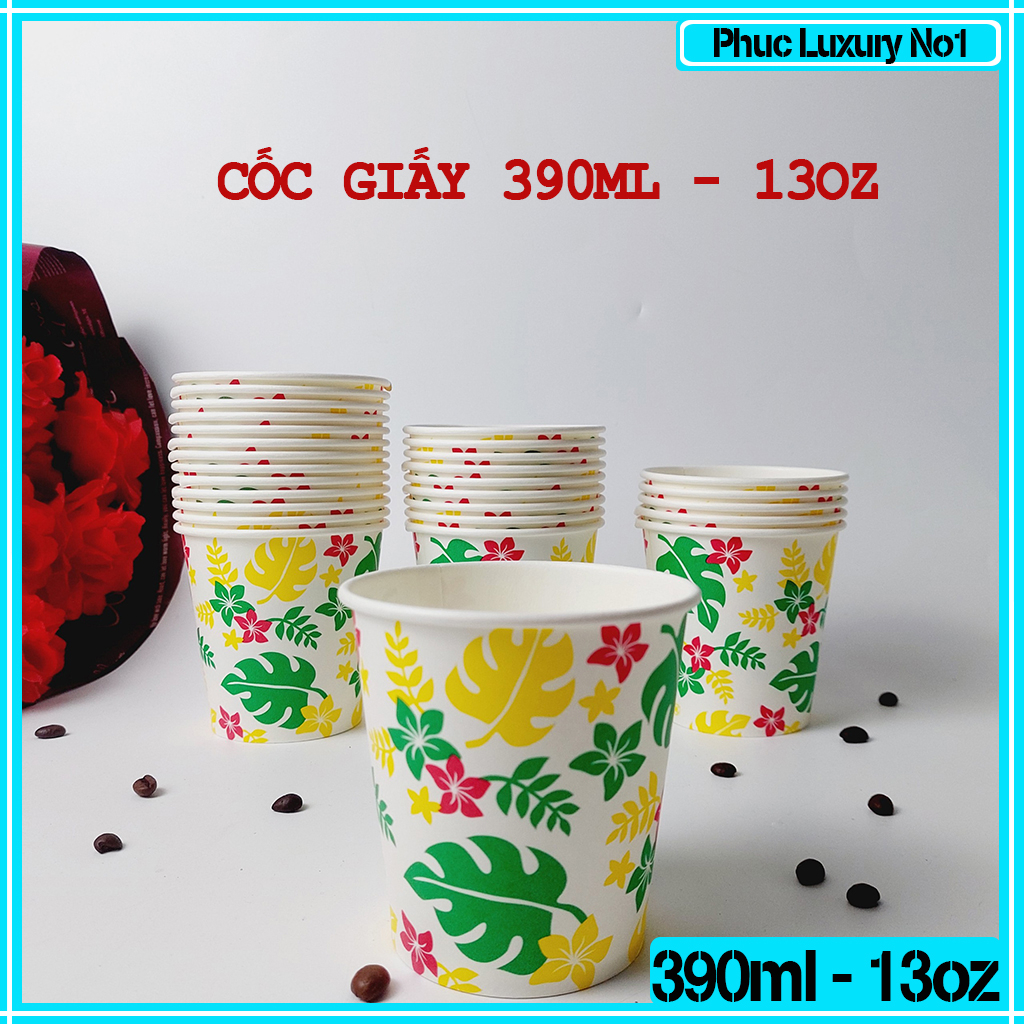 50 Chiếc Tô Giấy Hoa 400ml Kèm Nắp - 13oz
