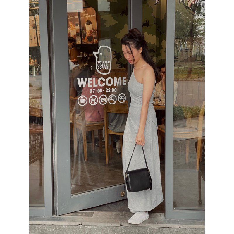 Set áo xẻ tà và chân váy suông MARGOT chất liệu cotton gân màu đen/xám