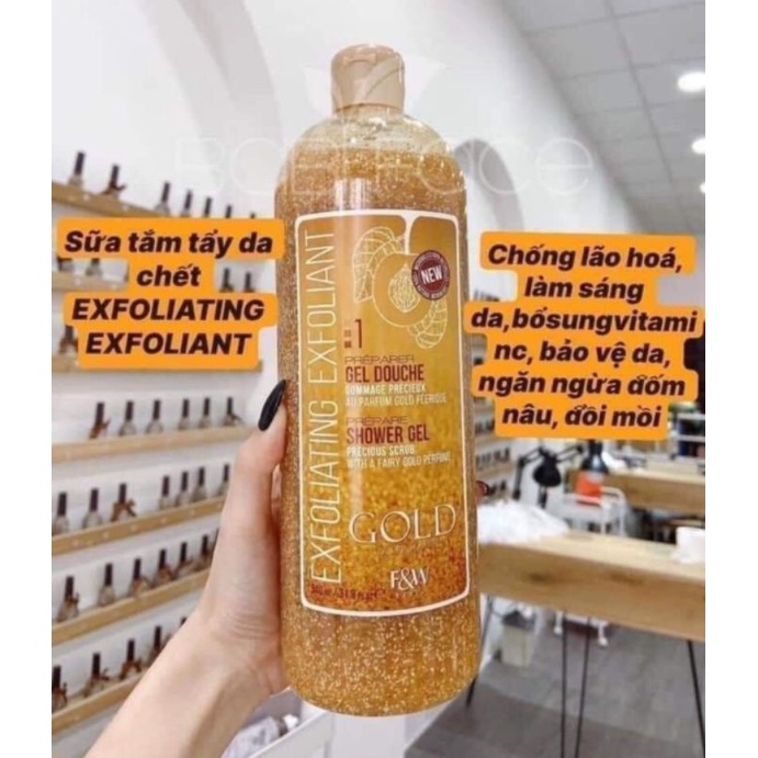Sữa Tắm Tẩy Tế Bào Chết Trắng Da Nội Địa Pháp F&W 940ml, So White/Gold Exfoliating Exfoliant Shower Gel
