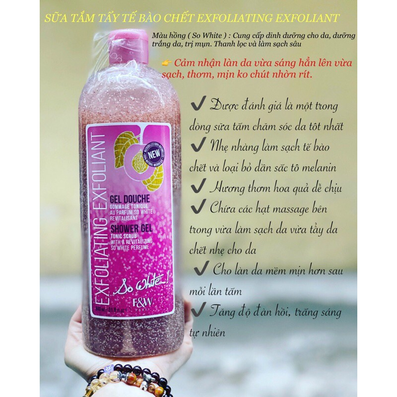 Sữa Tắm Tẩy Tế Bào Chết Trắng Da Nội Địa Pháp F&W 940ml, So White/Gold Exfoliating Exfoliant Shower Gel