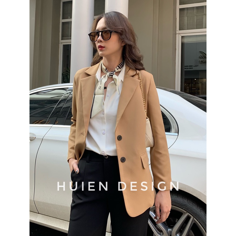 Áo blazer nữ 2 lớp dáng dài tay dài Huien Design thời trang công sở trẻ trung, áo vest nữ form Hàn Quốc