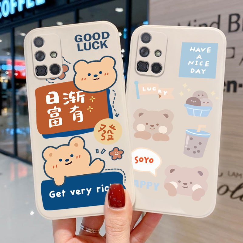 Ốp lưng Oppo Reno 8 4G, Reno 8 5G, Reno 8z, Reno 8T 5G silicon dẻo vuông bảo vệ cam Gấu lucky,Gấu Goodluck