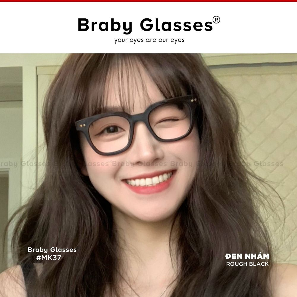 Gọng kính cận mắt vuông nam nữ Braby Glasses chất liệu nhựa dẻo cao cấp phụ kiện thời trang sành điệu MK37 Hộp