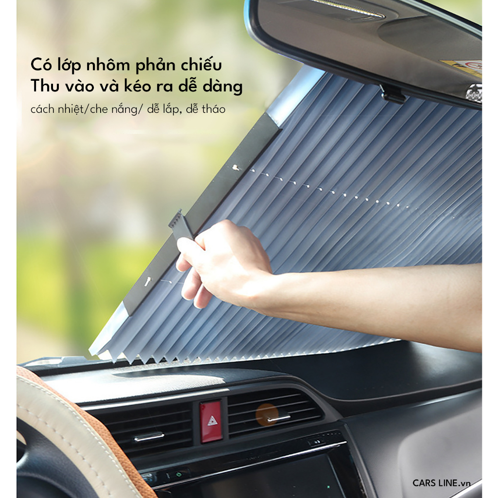 Rèm che nắng kính lái xe hơi oto- rèm che nắng tự cuốn tiện lợi- có thể cố định trên kính xe.