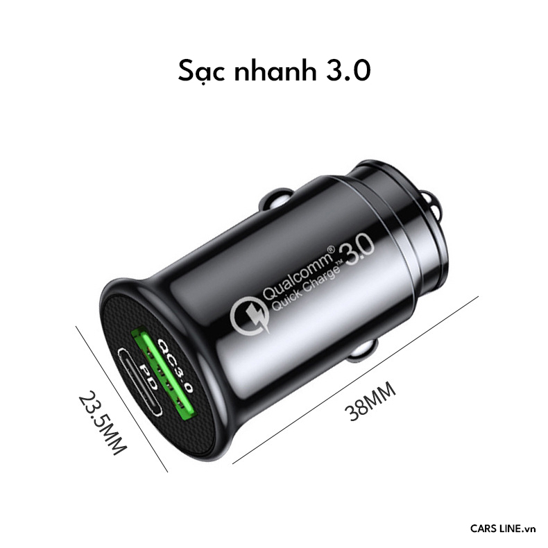 Tẩu sạc có cổng sạc tyce + usb - tẩu sạc QC3 sạc nhanh- QC+PD 36W