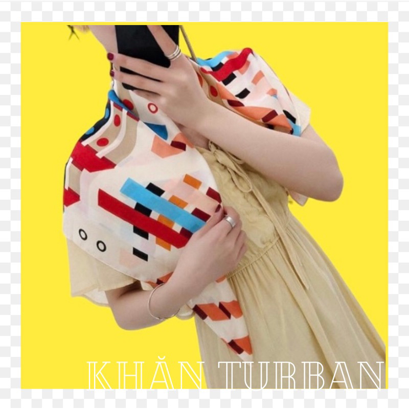 Khăn turban lụa vuông cao cấp choàng cổ size 70x70cm thanh lịch đa năng dùng làm áo yếm in hoa văn hình học