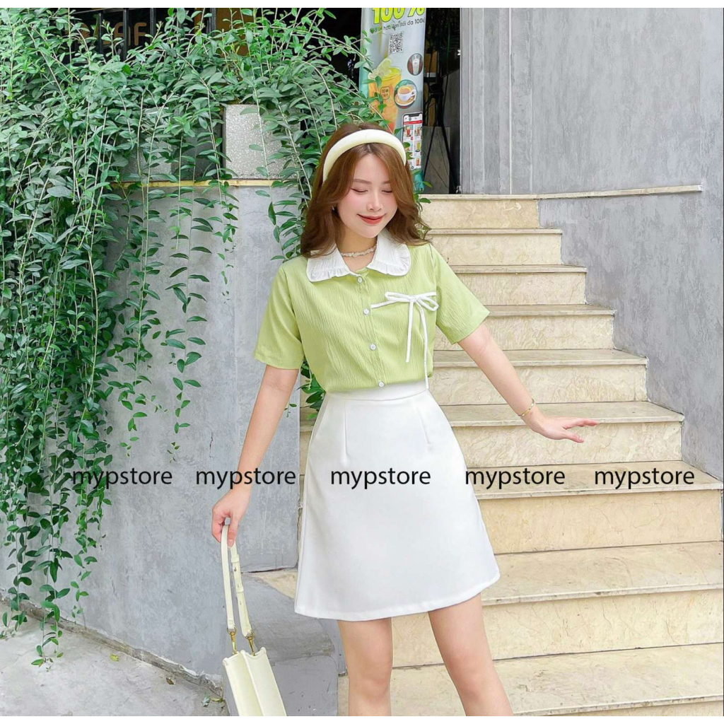 Áo sơ mi bâu bèo tay ngắn cột nơ Mypstore A78