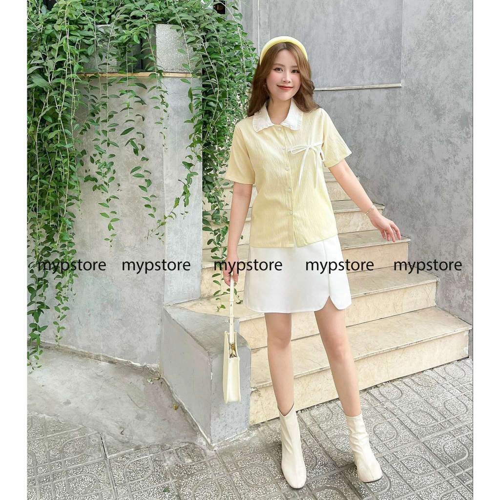 Áo sơ mi bâu bèo tay ngắn cột nơ Mypstore A78