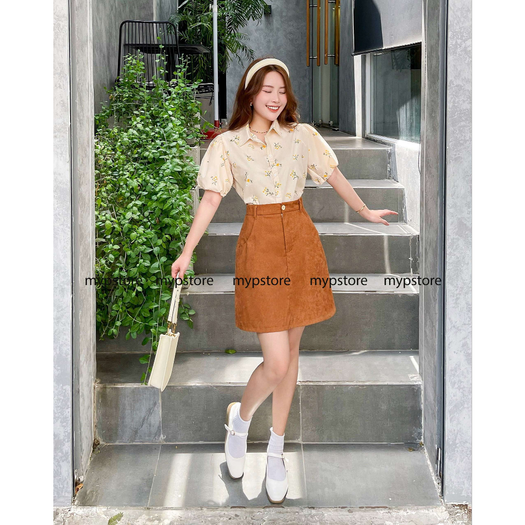 Áo sơ mi in hoa tay bí xinh xắn Mypstore A76