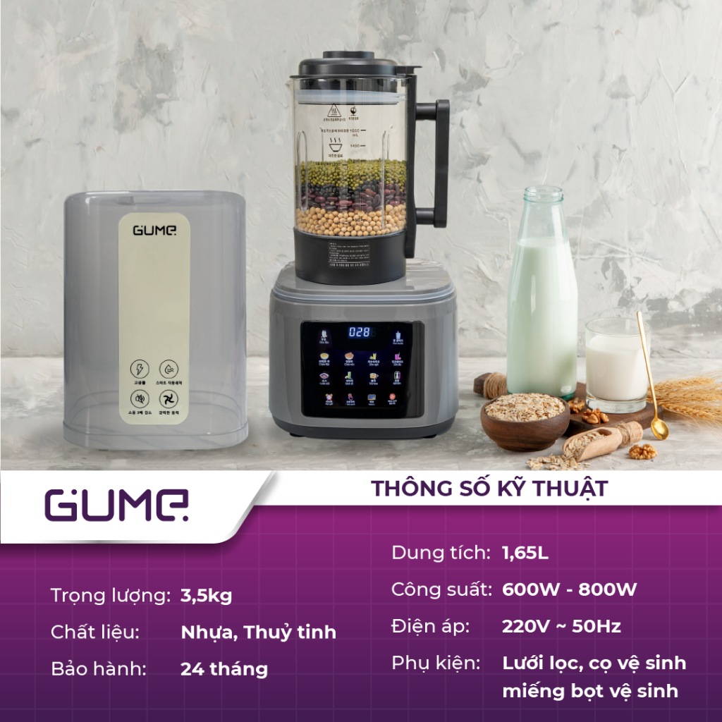 Máy làm sữa hạt đa năng 1.65L GUME, Nhập Khẩu Hàn Quốc, Bảo Hành 24 Tháng