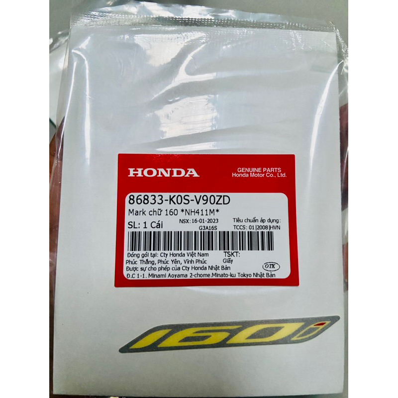 Tem dán xe SH 2023 chữ số 160i 160 chính hãng Honda SH 150 / SH 160 / Vario 160 / PCX 160 Màu Bạc bóng