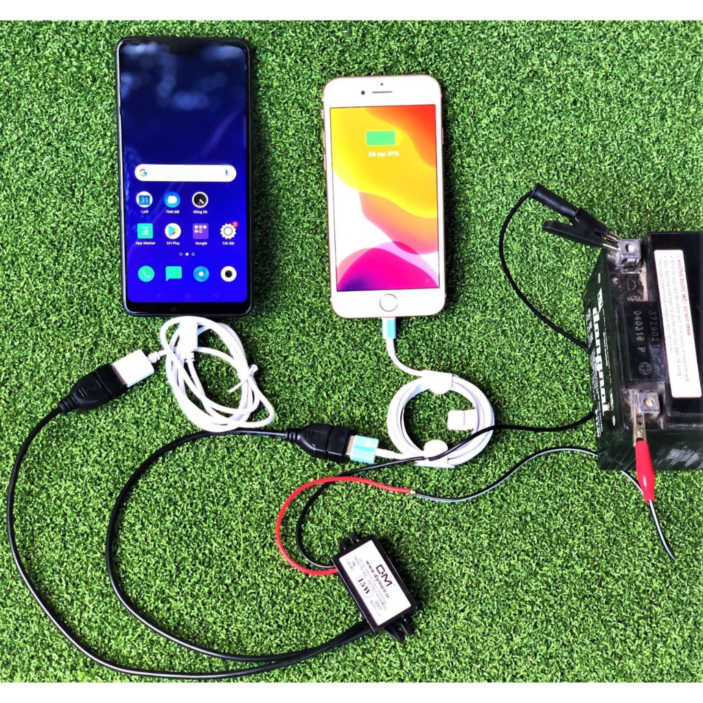 Bộ sạc điện thoại DC5v-3A 15W gắn bình acquy oto ,xe máy