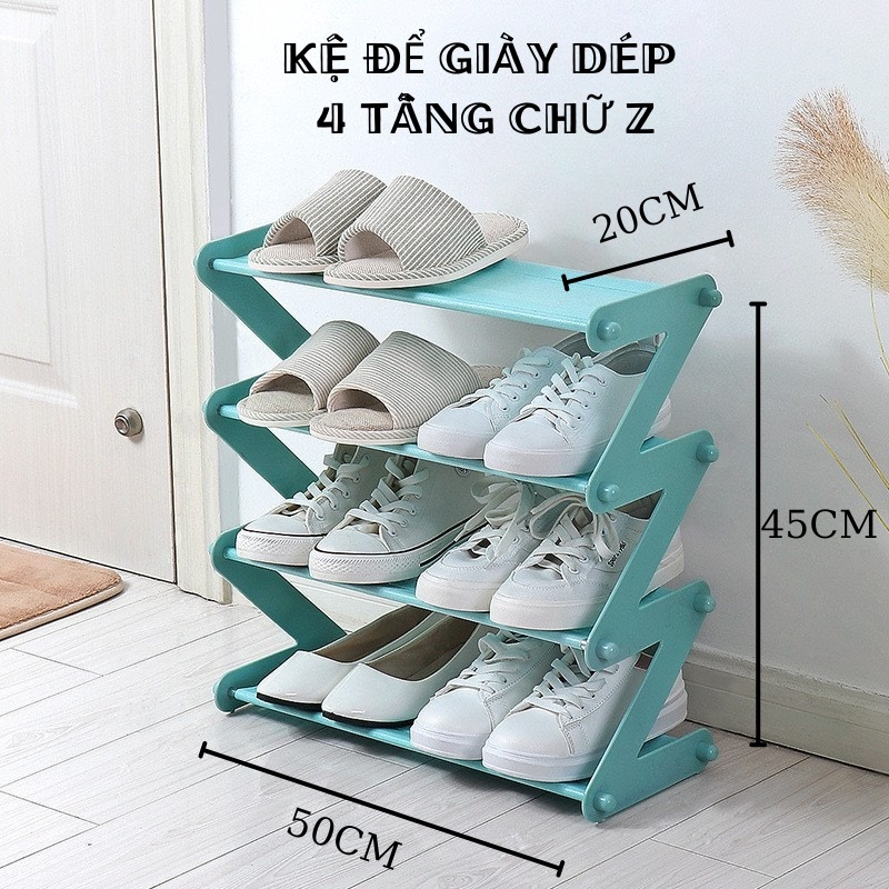 Kệ để đồ đa năng 4 tầng chữ Z xếp giày dép, decor phòng, để sách báo, túi xách, tiện lợi tháo lắp dễ di chuyển