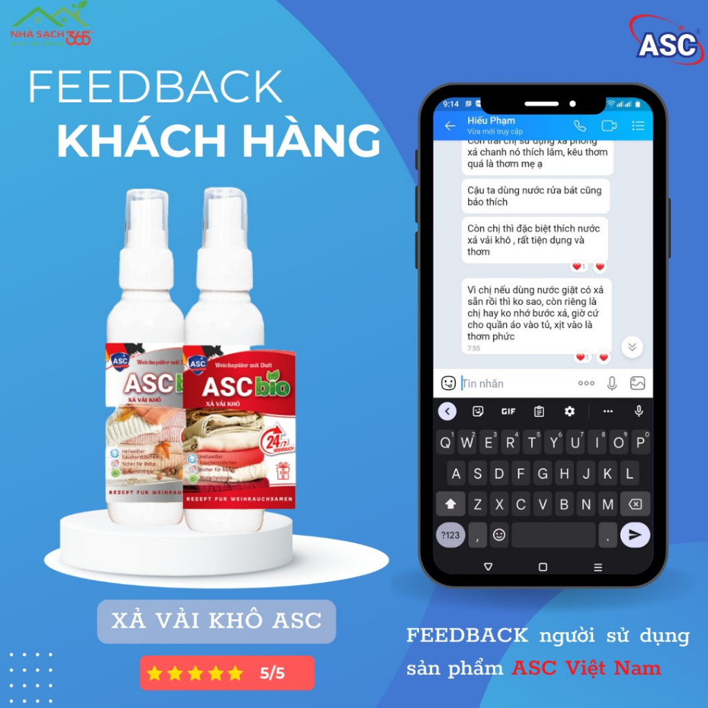 Nước xả vải khô dạng xịt hương nước hoa công nghệ sinh học Đức, Xịt xả vải khô hương nước hoa ASC Official Store