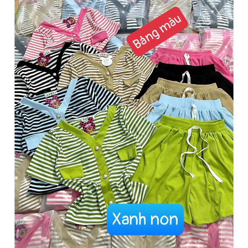 Set bộ đùi gân tăm áo sọc, quần xoè rộng ,set bộ thun nữ mặc ở nhà , đi chơi dạo phố ,set quang châu_xưởng may thu Lê si