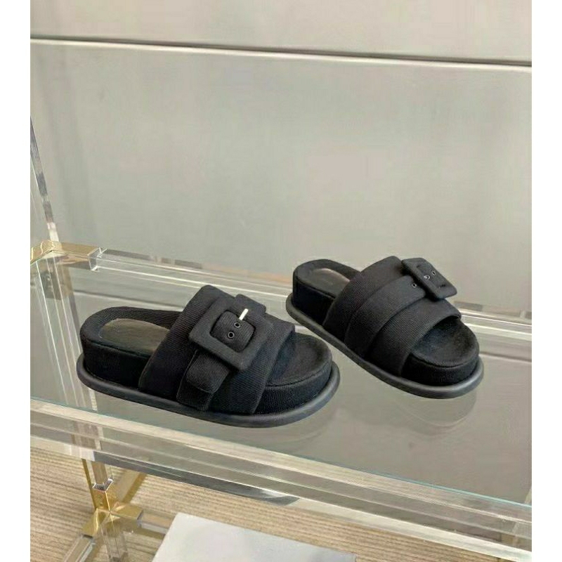 Dép cnk bánh mì vải độn đế quai khuy đen hồng dạ tweed