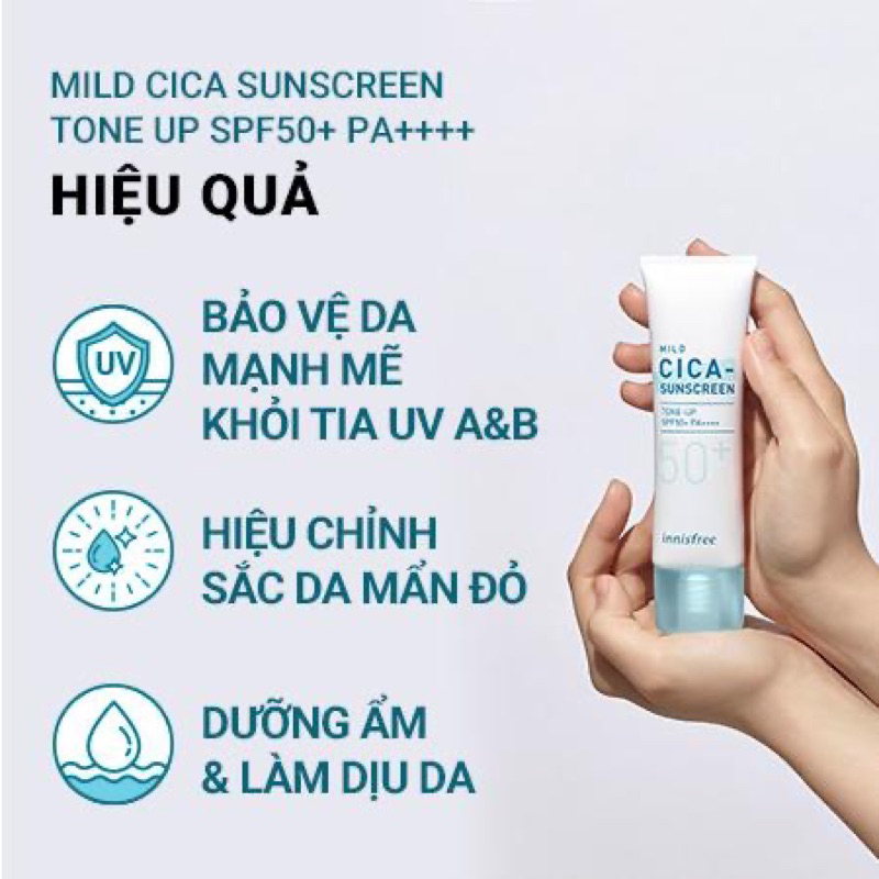 Kem Chống Nắng Innisfree Mild Cica & Hyaluron Moist Sunscree SPF50+ PA++++ 35ml